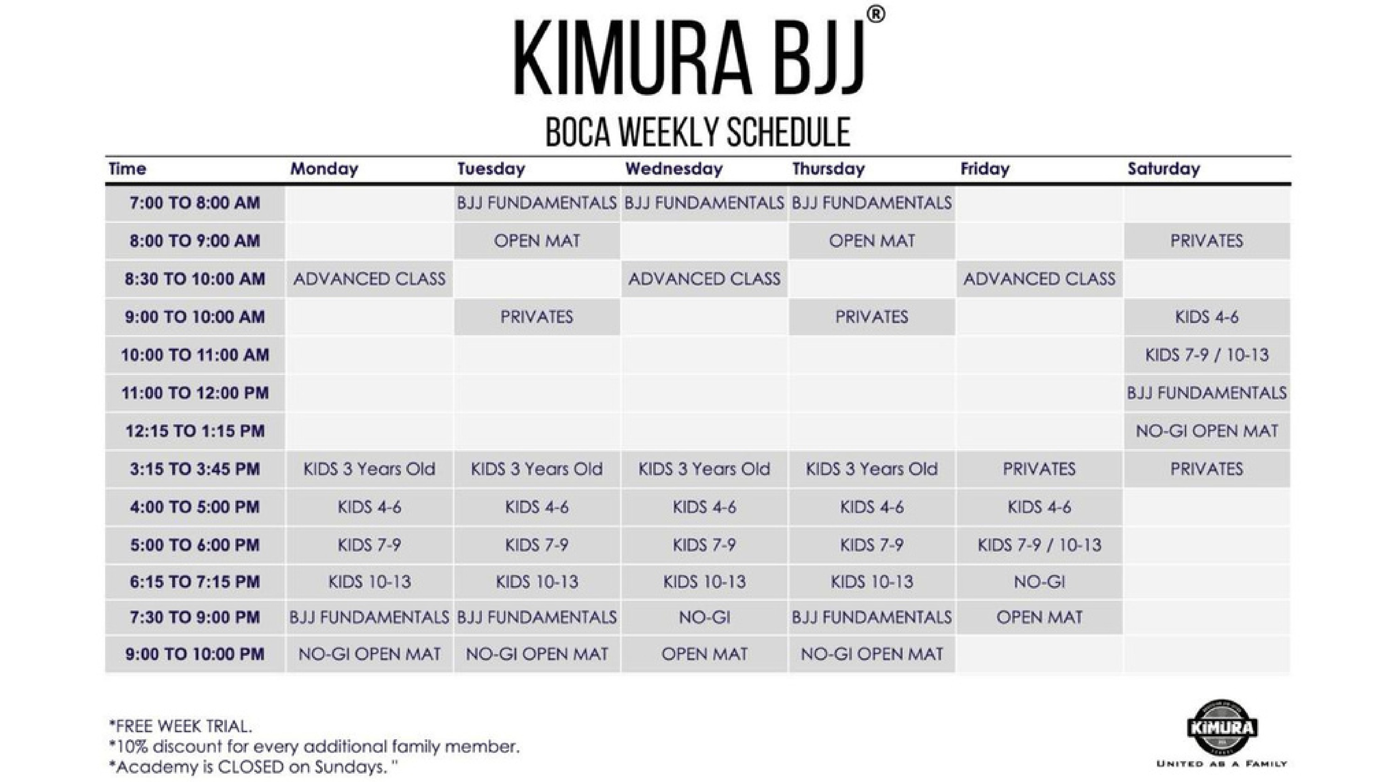 Kimura BJJ Schedule Boca